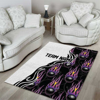 Personalized Bowling Flame Area Rug Black and White Split Pattern and Purple Fireball Graphics - Wonder Print Shop