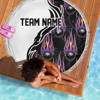 Personalized Bowling Flame Beach Blanket Black and White Split Pattern and Purple Fireball Graphics - Wonder Print Shop