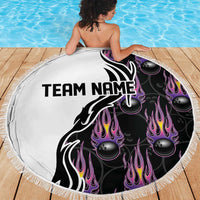 Personalized Bowling Flame Beach Blanket Black and White Split Pattern and Purple Fireball Graphics - Wonder Print Shop