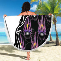 Personalized Bowling Flame Beach Blanket Black and White Split Pattern and Purple Fireball Graphics - Wonder Print Shop