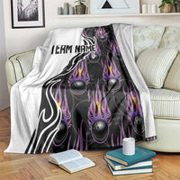 Personalized Bowling Flame Blanket Black and White Split Pattern and Purple Fireball Graphics - Wonder Print Shop