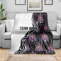 Personalized Bowling Flame Blanket Black and White Split Pattern and Purple Fireball Graphics - Wonder Print Shop