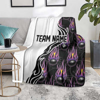 Personalized Bowling Flame Blanket Black and White Split Pattern and Purple Fireball Graphics - Wonder Print Shop