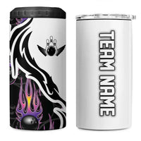 Personalized Bowling Flame 4 in 1 Can Cooler Tumbler Black and White Split Pattern and Purple Fireball Graphics - Wonder Print Shop