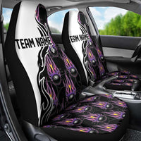 Personalized Bowling Flame Car Seat Cover Black and White Split Pattern and Purple Fireball Graphics - Wonder Print Shop