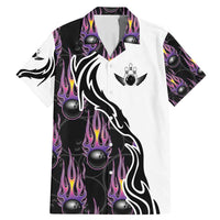 Personalized Bowling Flame Family Matching Mermaid Dress and Hawaiian Shirt Black and White Split Pattern and Purple Fireball Graphics - Wonder Print Shop