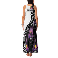 Personalized Bowling Flame Family Matching Tank Maxi Dress and Hawaiian Shirt Black and White Split Pattern and Purple Fireball Graphics - Wonder Print Shop