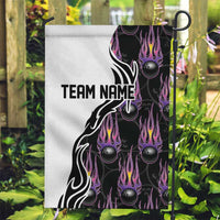 Personalized Bowling Flame Garden Flag Black and White Split Pattern and Purple Fireball Graphics - Wonder Print Shop