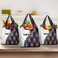 Personalized Bowling Flame Grocery Bag Black and White Split Pattern and Purple Fireball Graphics - Wonder Print Shop