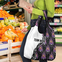 Personalized Bowling Flame Grocery Bag Black and White Split Pattern and Purple Fireball Graphics - Wonder Print Shop