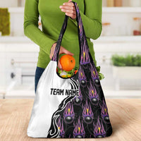 Personalized Bowling Flame Grocery Bag Black and White Split Pattern and Purple Fireball Graphics - Wonder Print Shop