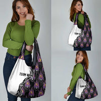 Personalized Bowling Flame Grocery Bag Black and White Split Pattern and Purple Fireball Graphics - Wonder Print Shop