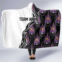 Personalized Bowling Flame Hooded Blanket Black and White Split Pattern and Purple Fireball Graphics - Wonder Print Shop