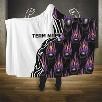 Personalized Bowling Flame Hooded Blanket Black and White Split Pattern and Purple Fireball Graphics - Wonder Print Shop
