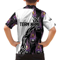 Personalized Bowling Flame Kid Hawaiian Shirt Black and White Split Pattern and Purple Fireball Graphics - Wonder Print Shop