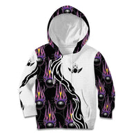 Personalized Bowling Flame Kid Hoodie Black and White Split Pattern and Purple Fireball Graphics - Wonder Print Shop