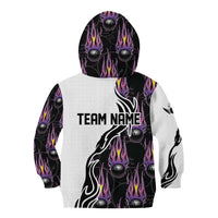 Personalized Bowling Flame Kid Hoodie Black and White Split Pattern and Purple Fireball Graphics - Wonder Print Shop