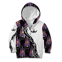 Personalized Bowling Flame Kid Hoodie Black and White Split Pattern and Purple Fireball Graphics - Wonder Print Shop