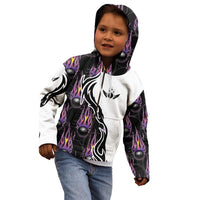 Personalized Bowling Flame Kid Hoodie Black and White Split Pattern and Purple Fireball Graphics - Wonder Print Shop