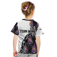Personalized Bowling Flame Kid T Shirt Black and White Split Pattern and Purple Fireball Graphics - Wonder Print Shop