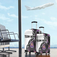 Personalized Bowling Flame Luggage Cover Black and White Split Pattern and Purple Fireball Graphics - Wonder Print Shop