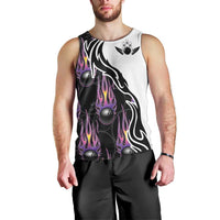 Personalized Bowling Flame Men Tank Top Black and White Split Pattern and Purple Fireball Graphics - Wonder Print Shop