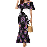 Personalized Bowling Flame Mermaid Dress Black and White Split Pattern and Purple Fireball Graphics - Wonder Print Shop