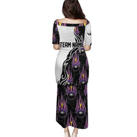 Personalized Bowling Flame Puletasi Black and White Split Pattern and Purple Fireball Graphics - Wonder Print Shop