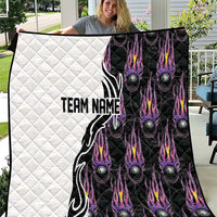 Personalized Bowling Flame Quilt Black and White Split Pattern and Purple Fireball Graphics - Wonder Print Shop