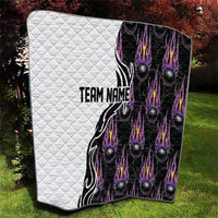 Personalized Bowling Flame Quilt Black and White Split Pattern and Purple Fireball Graphics - Wonder Print Shop