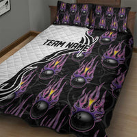 Personalized Bowling Flame Quilt Bed Set Black and White Split Pattern and Purple Fireball Graphics - Wonder Print Shop
