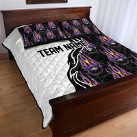 Personalized Bowling Flame Quilt Bed Set Black and White Split Pattern and Purple Fireball Graphics - Wonder Print Shop
