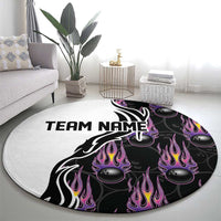 Personalized Bowling Flame Round Carpet Black and White Split Pattern and Purple Fireball Graphics - Wonder Print Shop