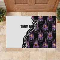 Personalized Bowling Flame Rubber Doormat Black and White Split Pattern and Purple Fireball Graphics - Wonder Print Shop