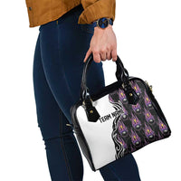 Personalized Bowling Flame Shoulder Handbag Black and White Split Pattern and Purple Fireball Graphics - Wonder Print Shop