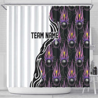 Personalized Bowling Flame Shower Curtain Black and White Split Pattern and Purple Fireball Graphics - Wonder Print Shop