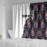 Personalized Bowling Flame Shower Curtain Black and White Split Pattern and Purple Fireball Graphics - Wonder Print Shop