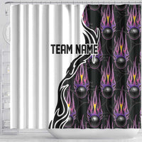 Personalized Bowling Flame Shower Curtain Black and White Split Pattern and Purple Fireball Graphics - Wonder Print Shop