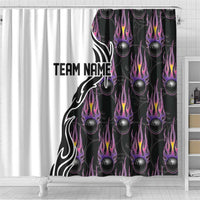 Personalized Bowling Flame Shower Curtain Black and White Split Pattern and Purple Fireball Graphics - Wonder Print Shop