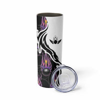 Personalized Bowling Flame Skinny Tumbler Black and White Split Pattern and Purple Fireball Graphics - Wonder Print Shop