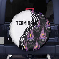 Personalized Bowling Flame Spare Tire Cover Black and White Split Pattern and Purple Fireball Graphics - Wonder Print Shop