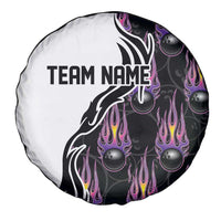 Personalized Bowling Flame Spare Tire Cover Black and White Split Pattern and Purple Fireball Graphics - Wonder Print Shop