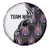 Personalized Bowling Flame Spare Tire Cover Black and White Split Pattern and Purple Fireball Graphics - Wonder Print Shop