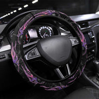 Bowling Flame Steering Wheel Cover Black and White Split Pattern and Purple Fireball Graphics - Wonder Print Shop