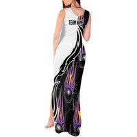 Personalized Bowling Flame Tank Maxi Dress Black and White Split Pattern and Purple Fireball Graphics - Wonder Print Shop