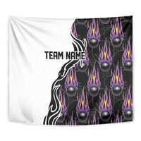 Personalized Bowling Flame Tapestry Black and White Split Pattern and Purple Fireball Graphics - Wonder Print Shop