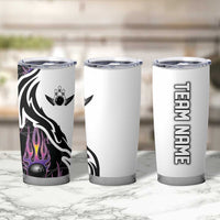 Personalized Bowling Flame Tumbler Cup Black and White Split Pattern and Purple Fireball Graphics - Wonder Print Shop