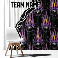 Personalized Bowling Flame Window Curtain Black and White Split Pattern and Purple Fireball Graphics - Wonder Print Shop