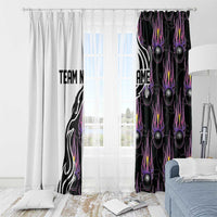 Personalized Bowling Flame Window Curtain Black and White Split Pattern and Purple Fireball Graphics - Wonder Print Shop