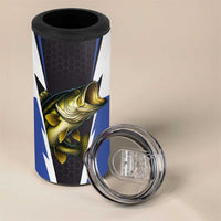 Personalized Bass Fishing 4 in 1 Can Cooler Tumbler Jumping Fish and Blue White Lightning Pattern Design - Wonder Print Shop
